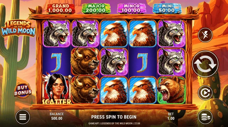 Legends of the Wild Moon – 5x3-as rácsos játék képernyő